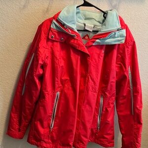 Women's Red Jacket with Light Blue Accents